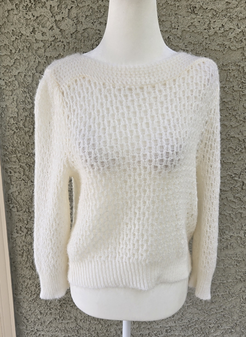 Pandora Vintage Light Ivory Open-Knit Crew Neck Women’s Sweater